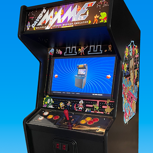 full size arcade game with graphics and game on screen