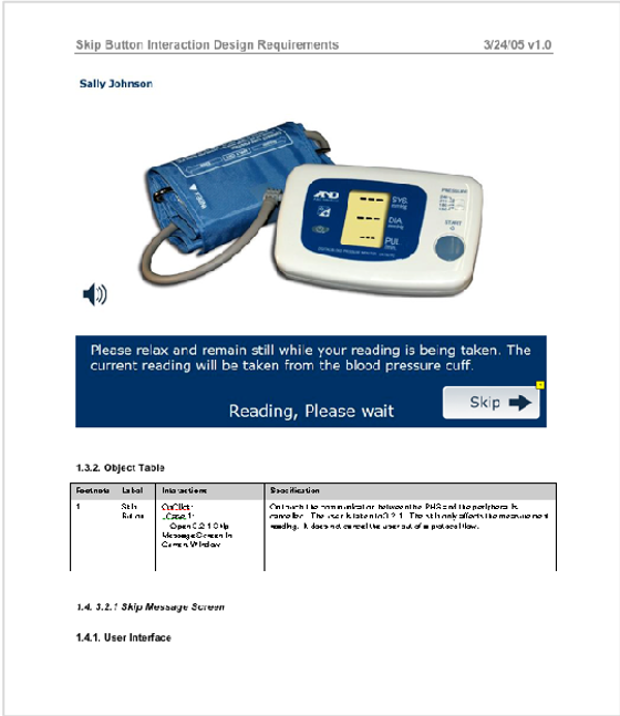 interaction design requirements for blood pressure cuff