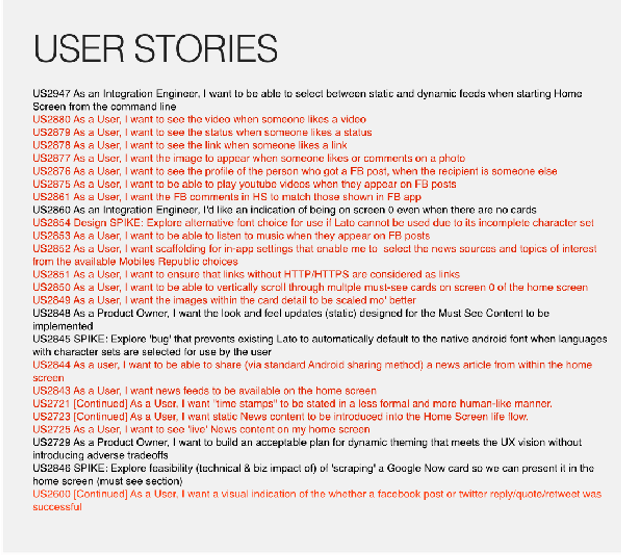 application user stories