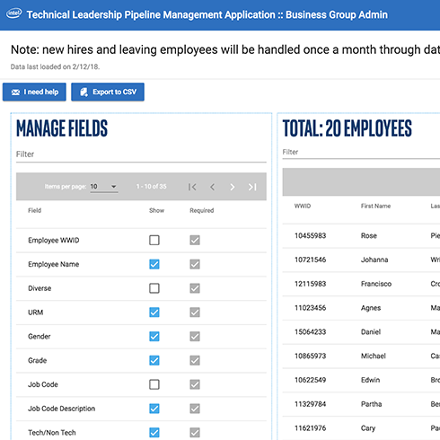 technical leadership pipline application screenshot